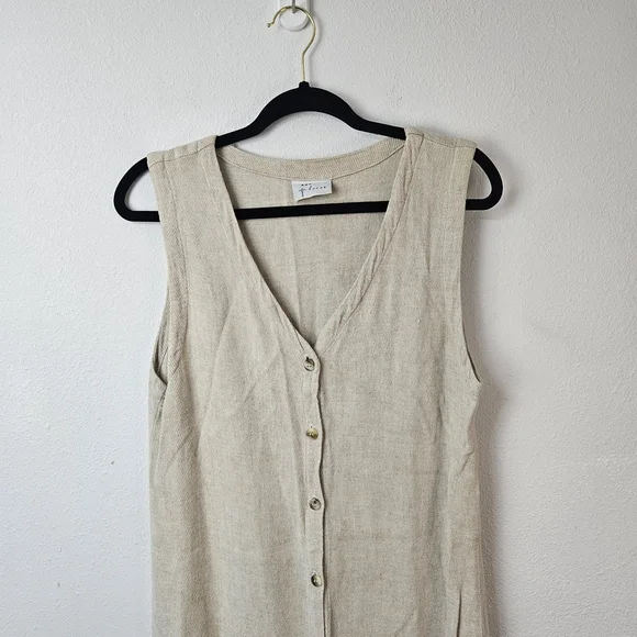 Cut Loose Flax Blend Sleeveless Beige Button-Down Maxi Dress Small Lagenlook - Picture 3 of 6